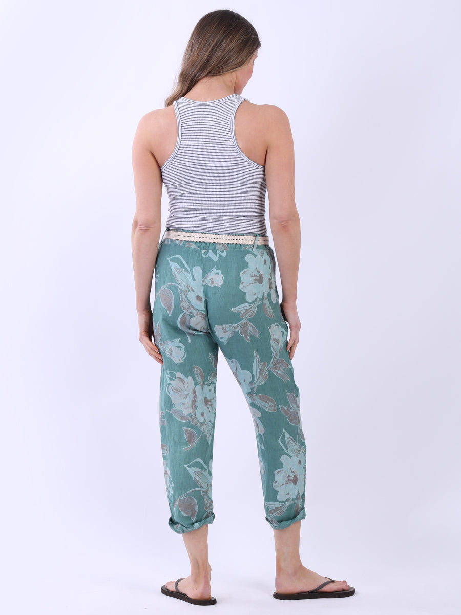 Ladies Floral Print Universal Fit Linen Trouser