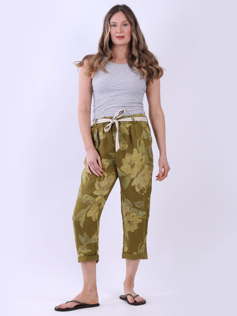 Ladies Floral Print Universal Fit Linen Trouser