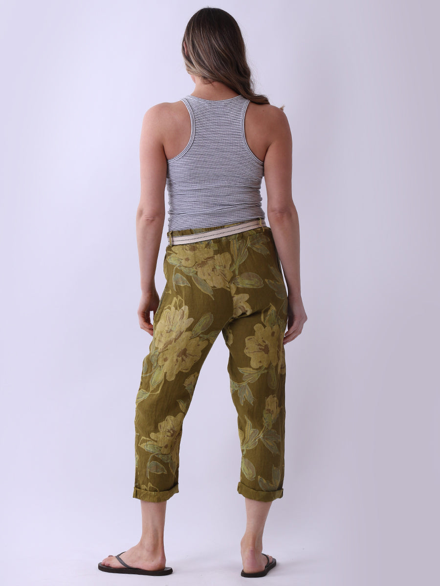 Ladies Floral Print Universal Fit Linen Trouser