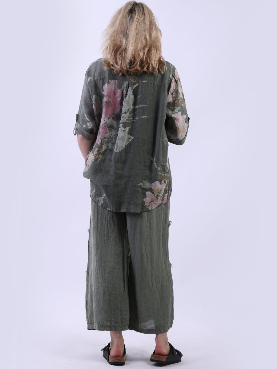 Ladies Floral Linen Baggy Tunic Top