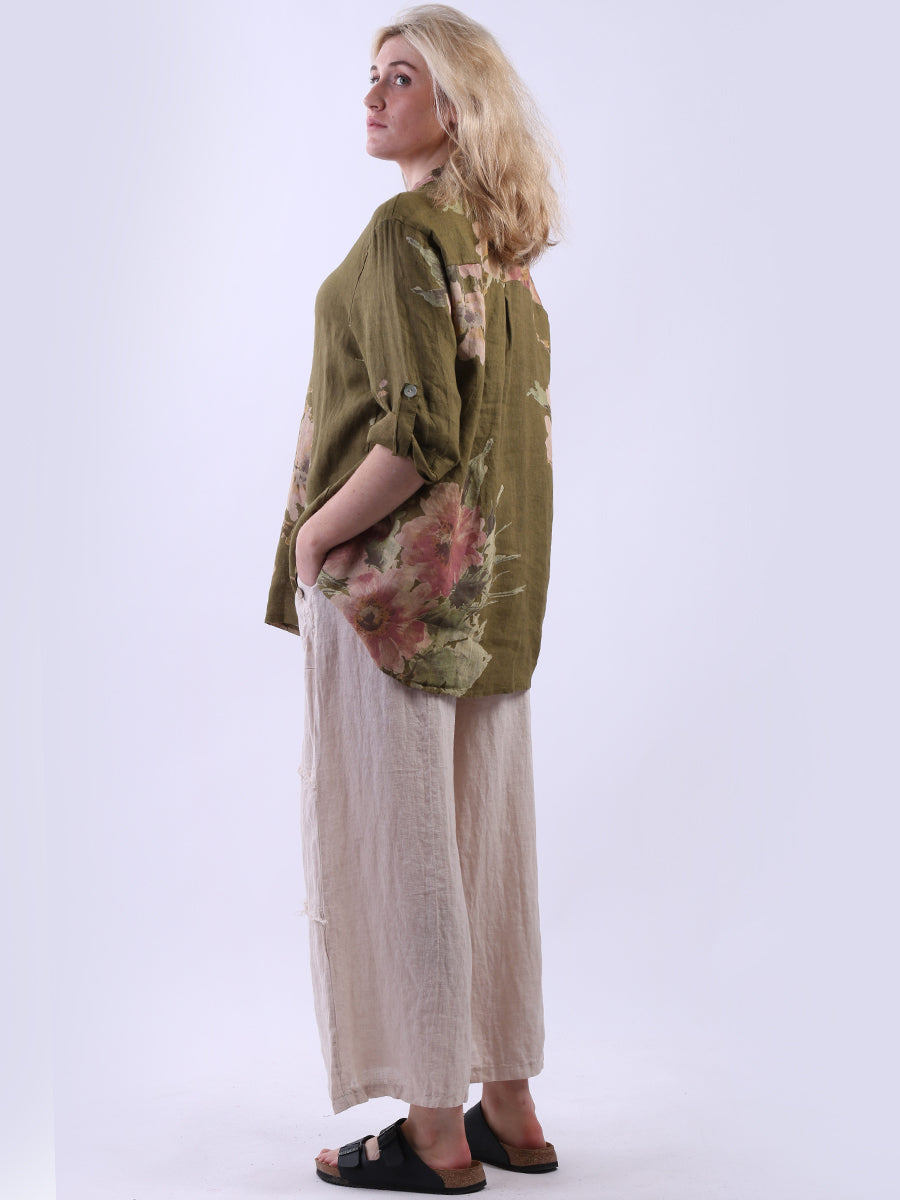 Ladies Floral Linen Baggy Tunic Top