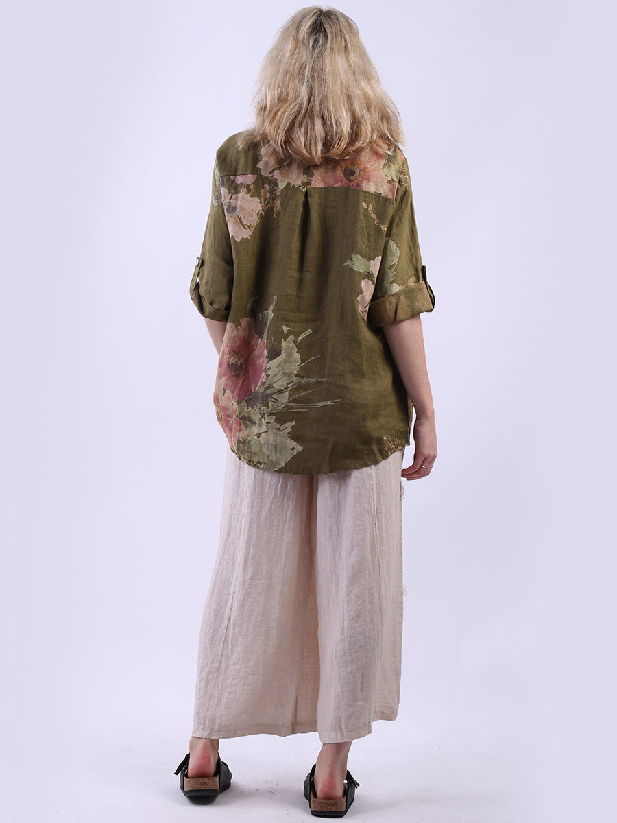 Ladies Floral Linen Baggy Tunic Top