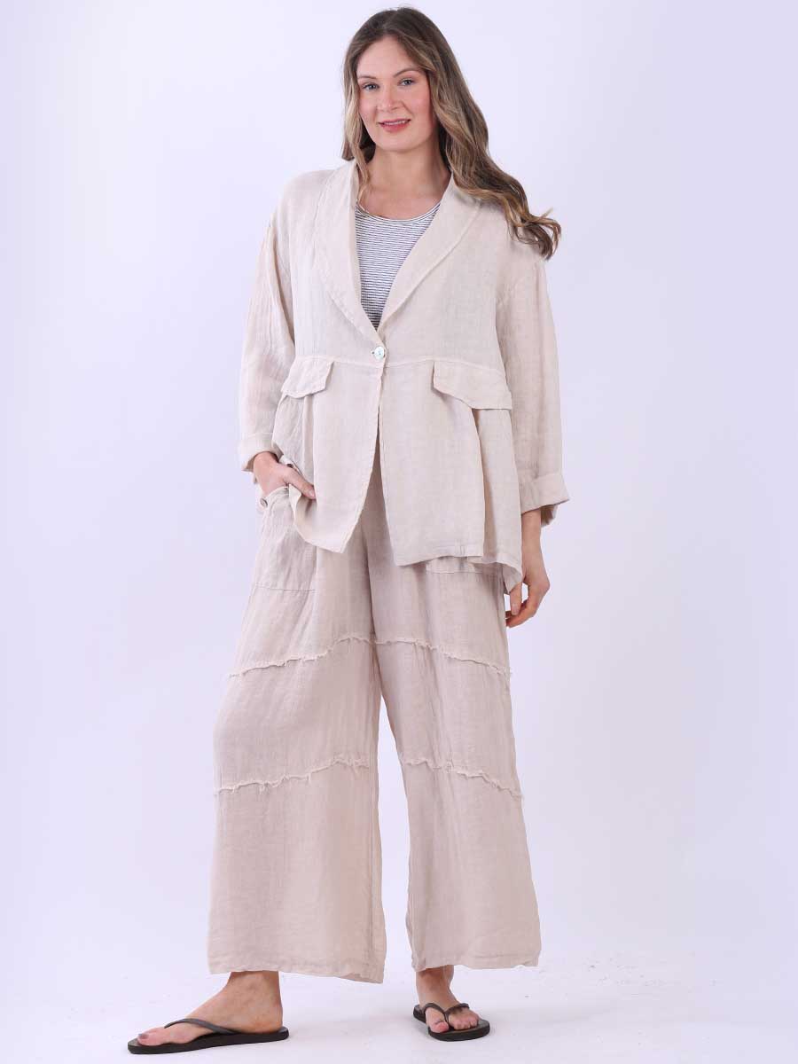 Women Front Button Solid Linen Jacket