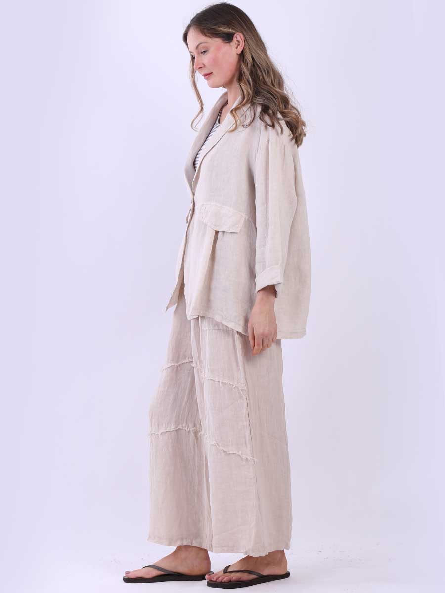 Women Front Button Solid Linen Jacket