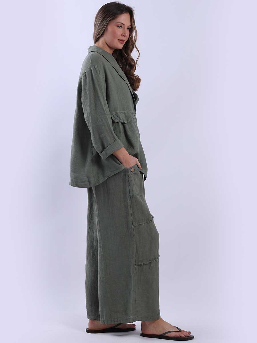 Women Front Button Solid Linen Jacket