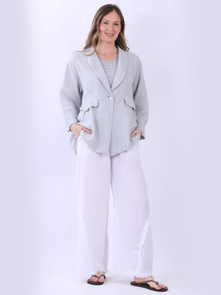 Women Front Button Solid Linen Jacket