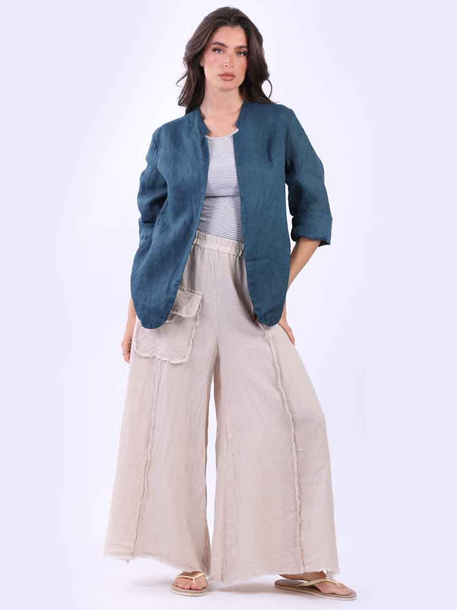 Ladies Open Front Solid Linen Jacket