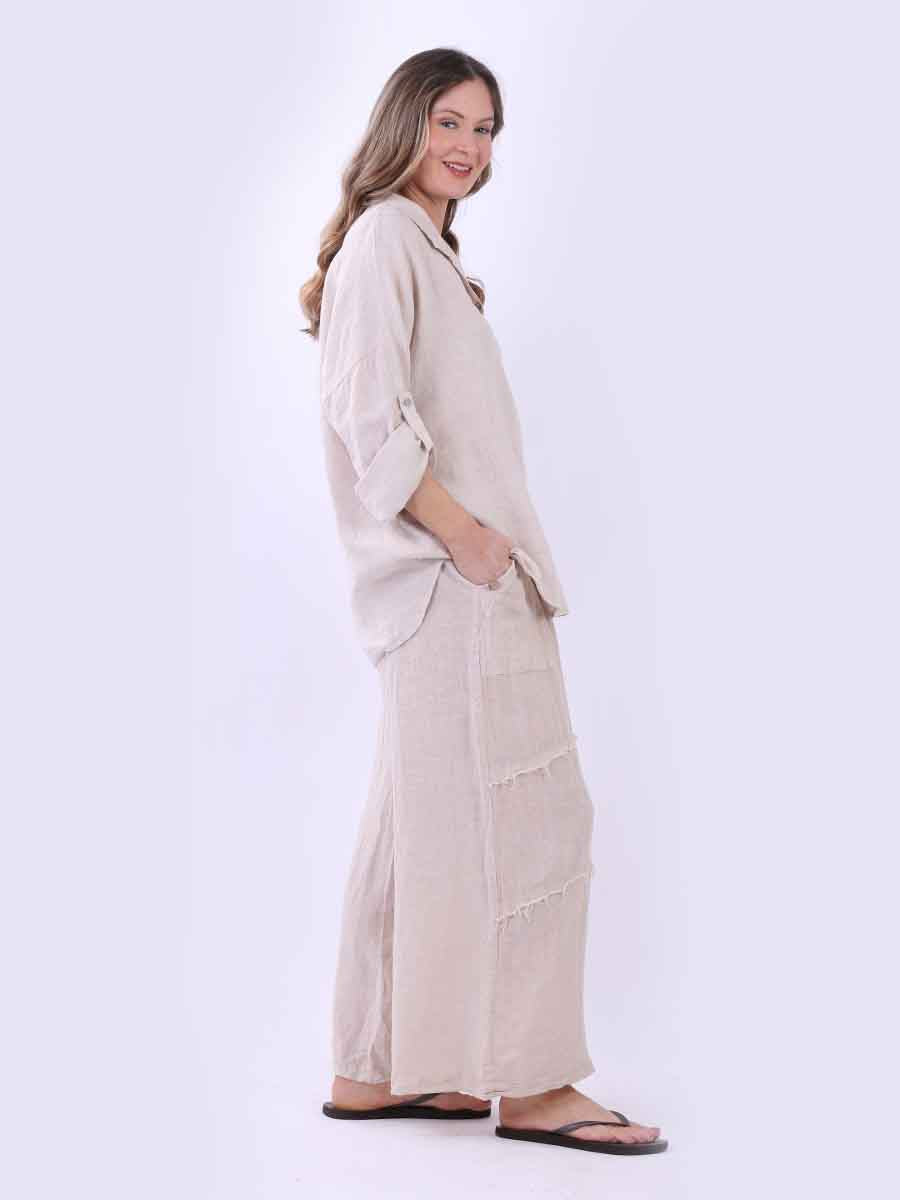Women Baggy Front Button Solid Linen Top