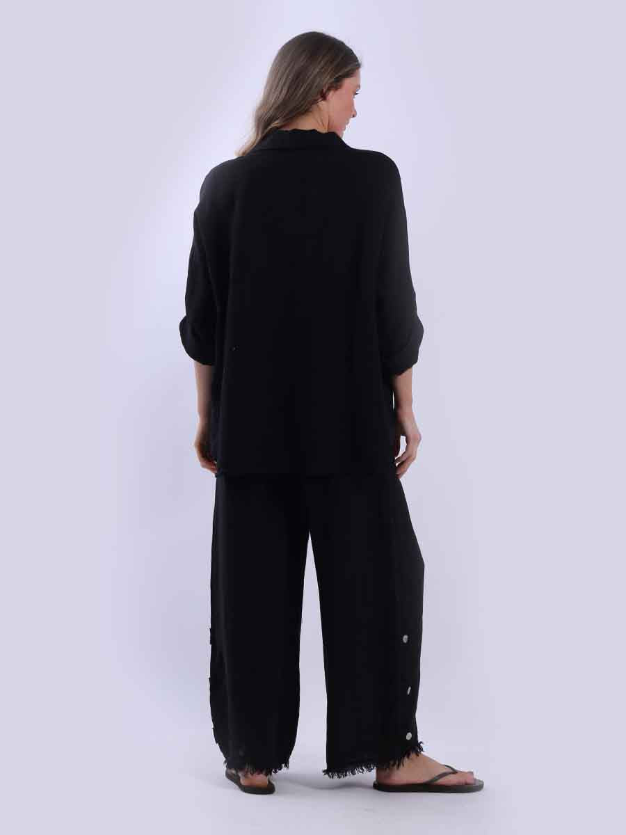 Women Baggy Front Button Solid Linen Top