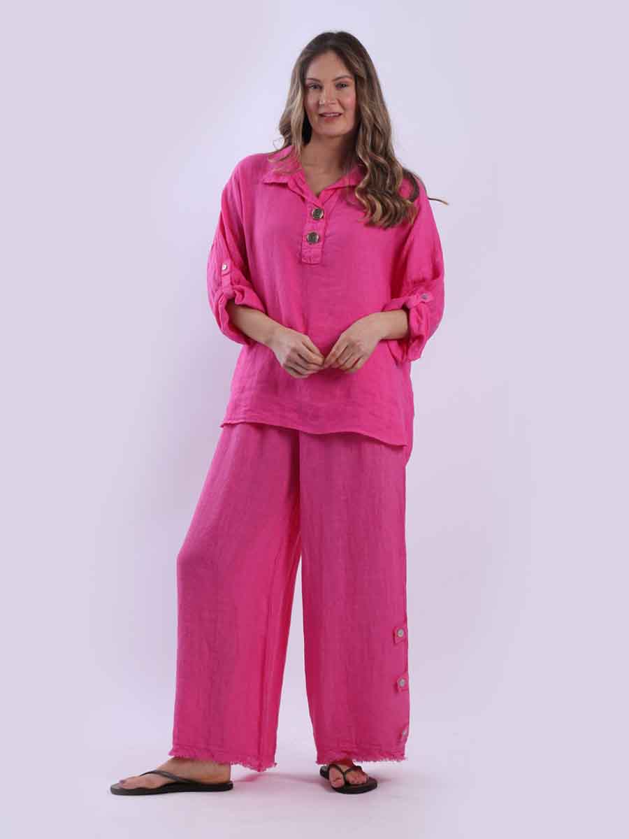 Linen Baggy Top Fuchsia