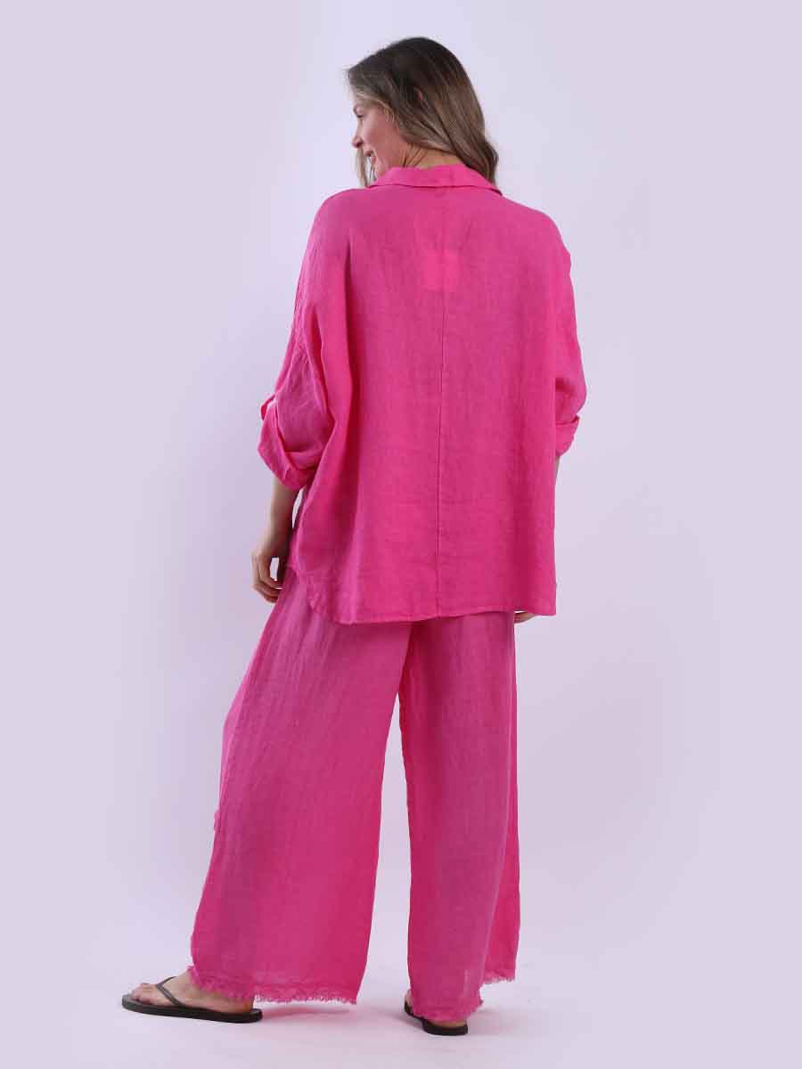 Women Baggy Front Button Solid Linen Top