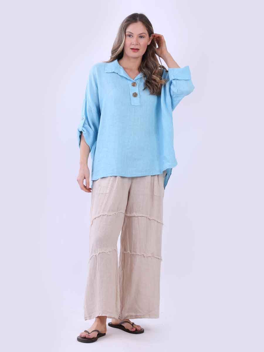 Linen Baggy Top Turquoise