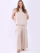 Plain Front Button Placket Linen Lagenlook Ruffle Top