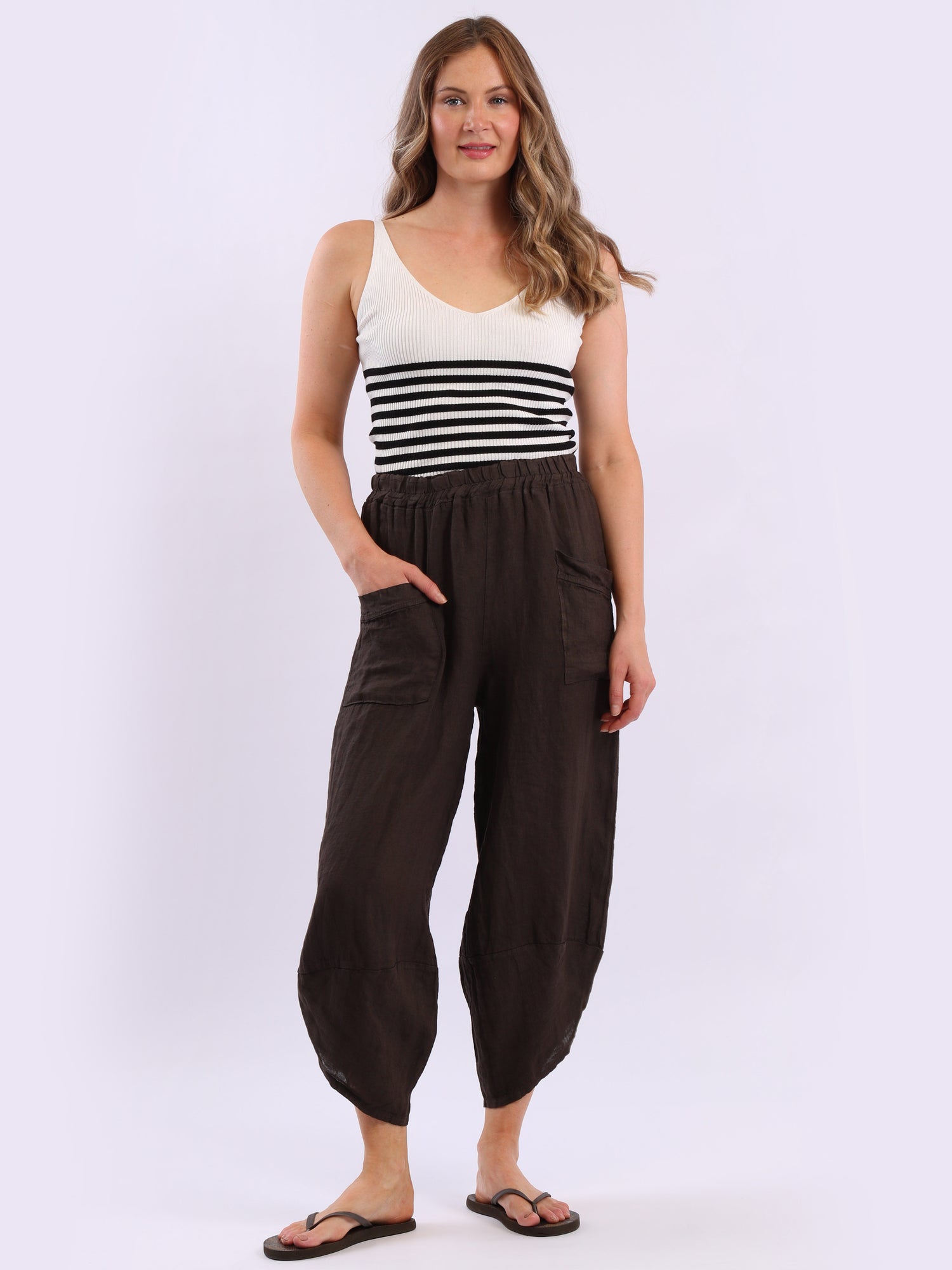 Ladies Relaxed Fit Tulip Hem Linen Trouser
