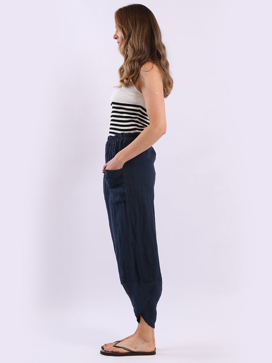Ladies Relaxed Fit Tulip Hem Linen Trouser