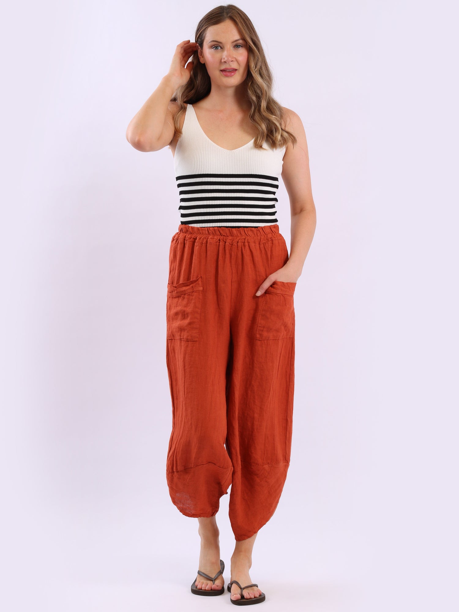 Ladies Relaxed Fit Tulip Hem Linen Trouser