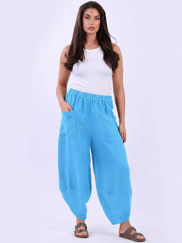 Ladies Relaxed Fit Tulip Hem Linen Trouser