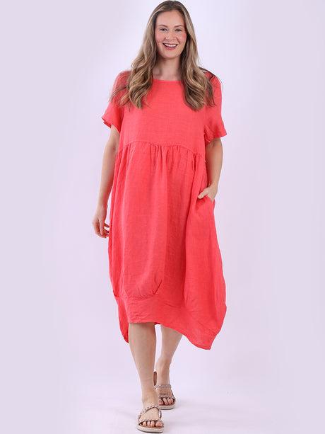 Plain Linen Ladies Midi Swing Dress