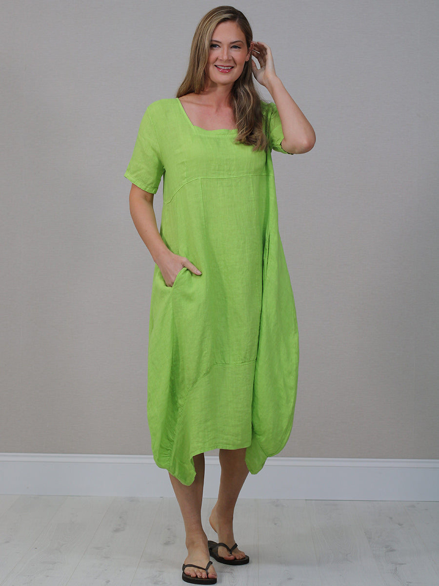 Plain Linen Dress Lime Green