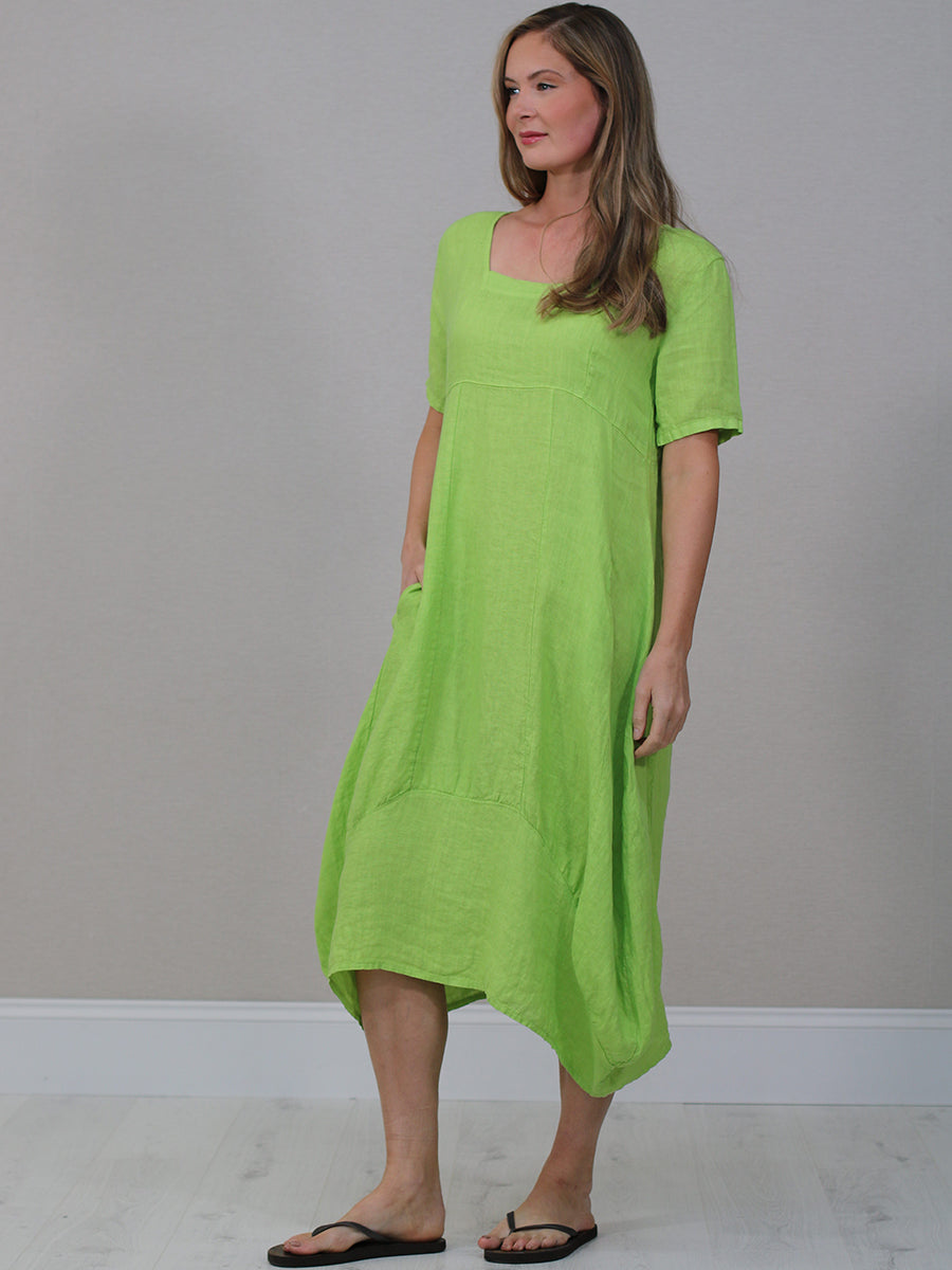 Plain Linen Ribbed Balloon Hem Maxi Dress