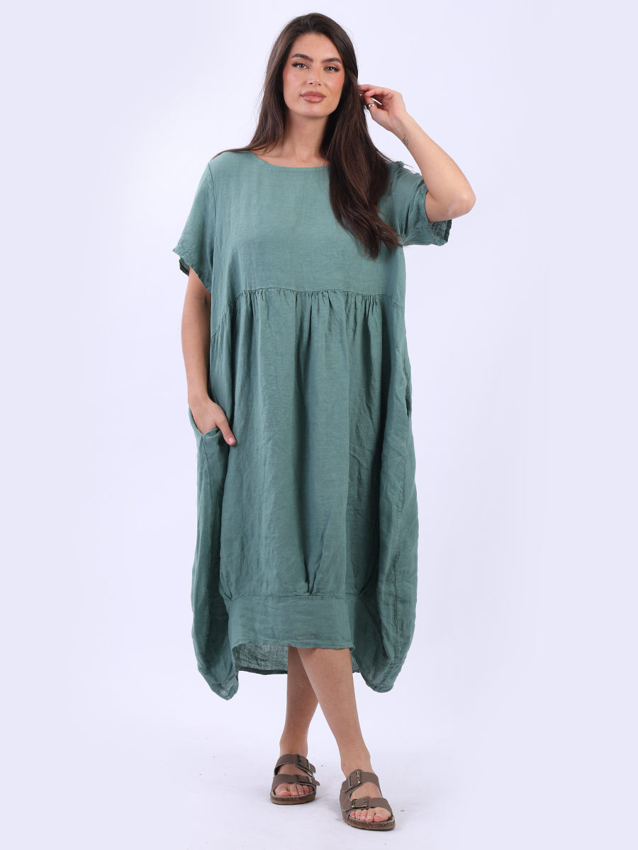 Plain Linen Ladies Midi Swing Dress