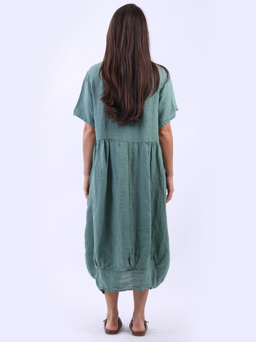 Plain Linen Ladies Midi Swing Dress