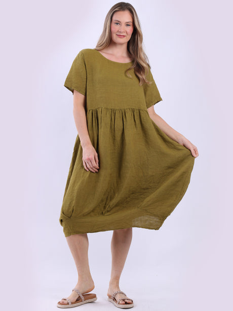 Plain Linen Ladies Midi Swing Dress