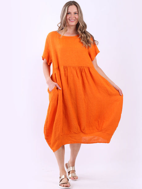 Plain Linen Ladies Midi Swing Dress