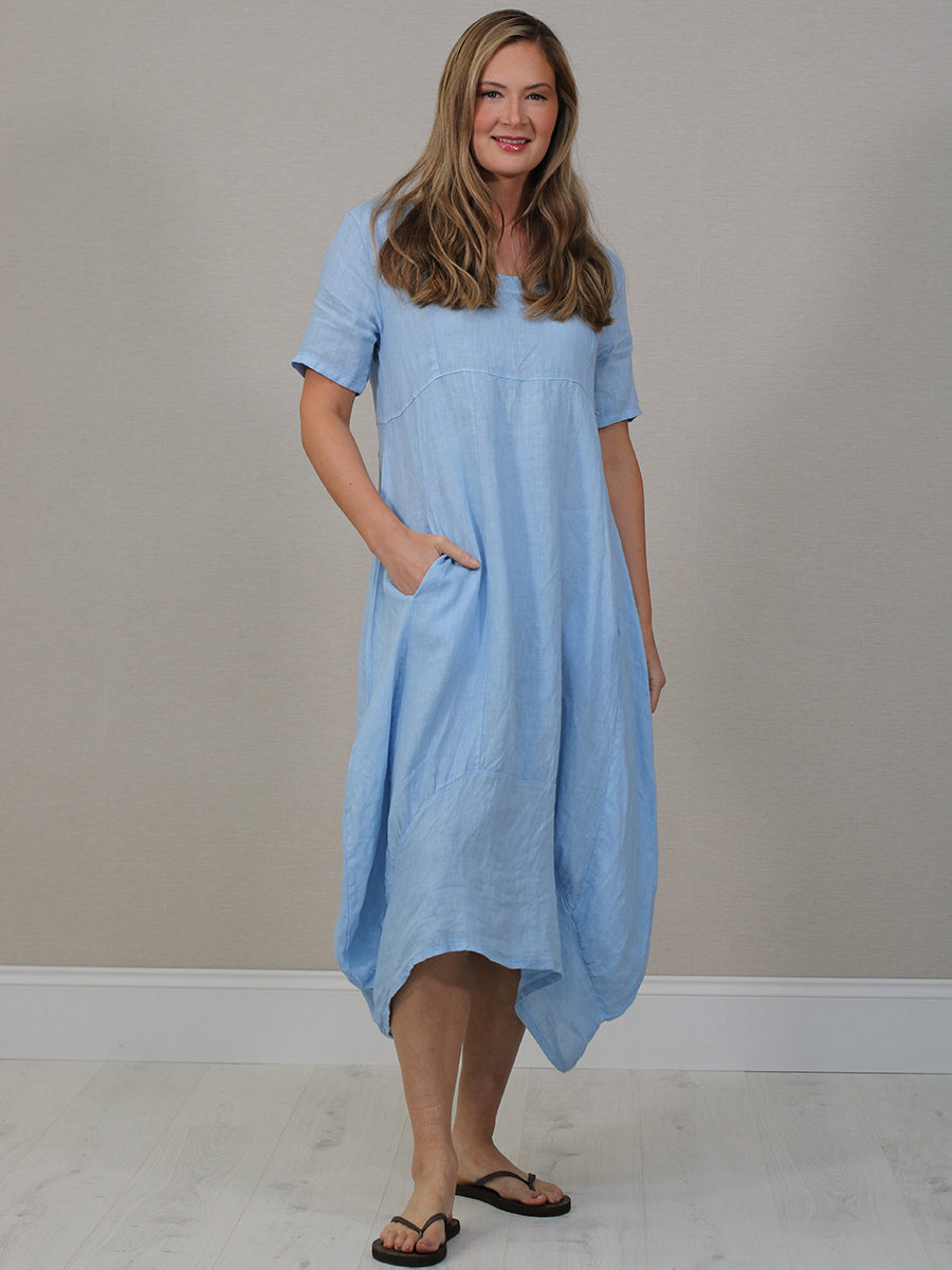 Plain Linen Dress Sky Blue