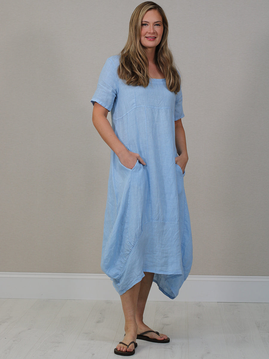 Plain Linen Ribbed Balloon Hem Maxi Dress