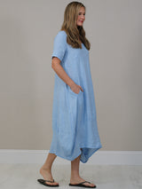 Plain Linen Ribbed Balloon Hem Maxi Dress