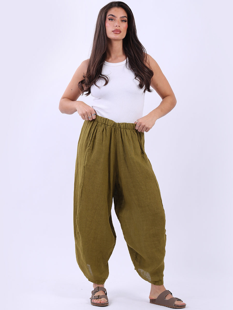 Plain Wide Leg Ladies Loose Linen Trouser