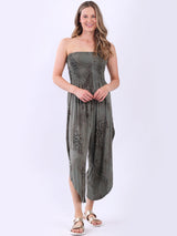 Snake Print Smocked Strapless Jumpsuit