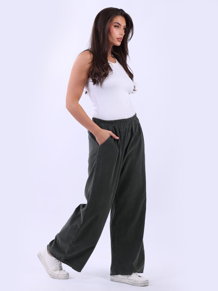 Ladies Solid Cotton Corduroy Regular Fit Pant