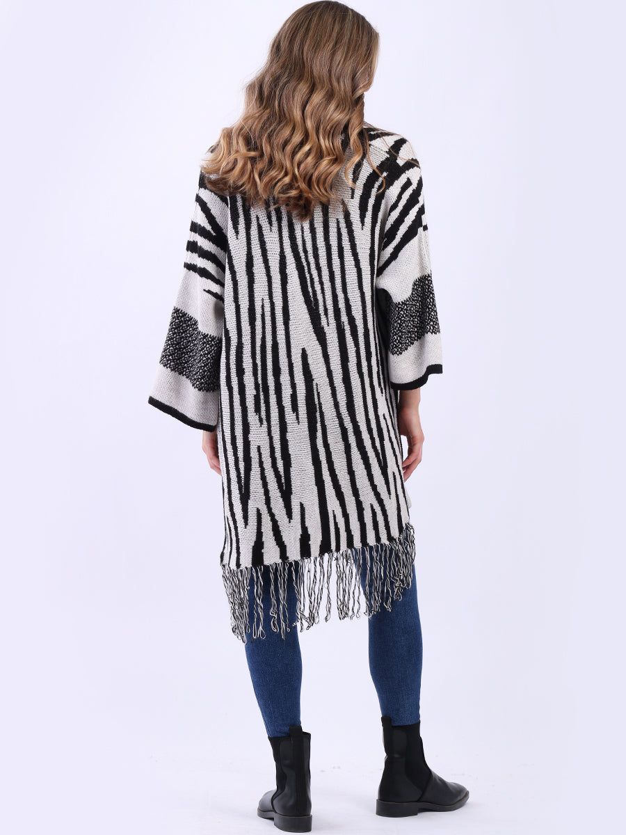 Italian Animal Print Woolen Knitted Longline Cardigan