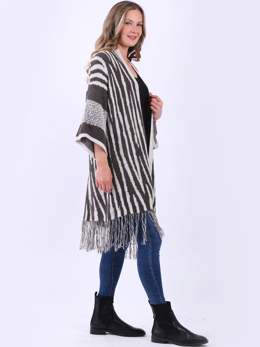 Italian Animal Print Woolen Knitted Longline Cardigan