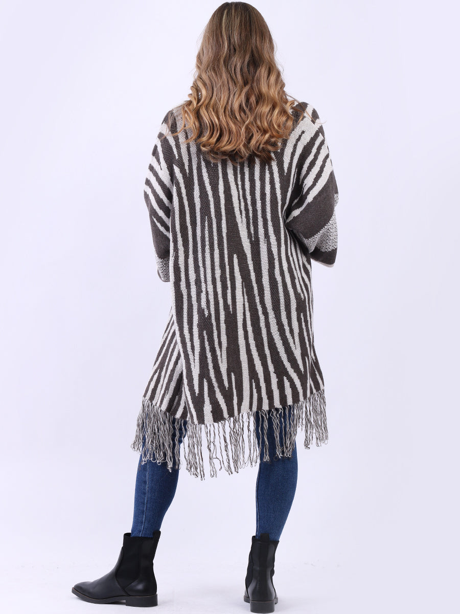 Italian Animal Print Woolen Knitted Longline Cardigan