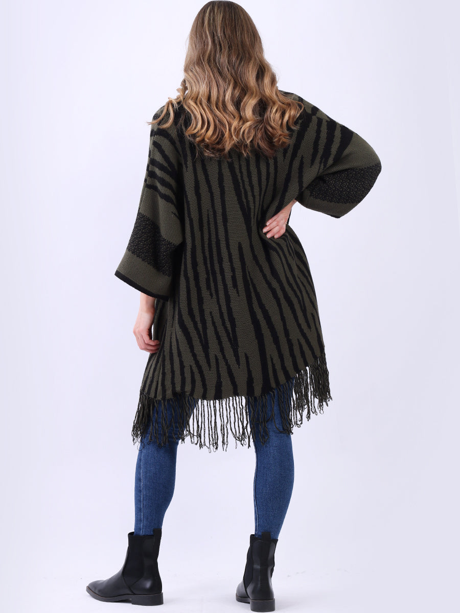 Italian Animal Print Woolen Knitted Longline Cardigan