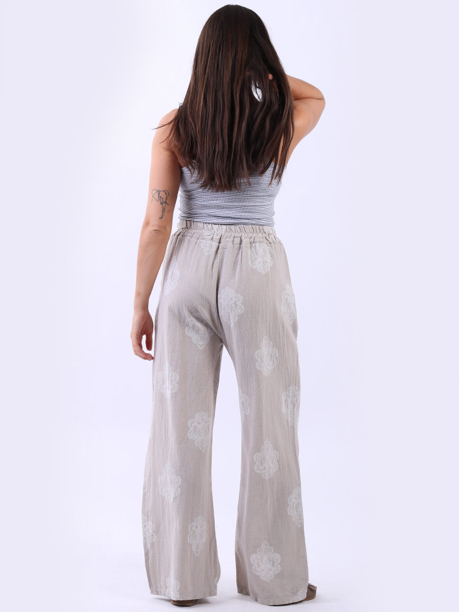 Women Tribal Wide Leg Linen Trouser