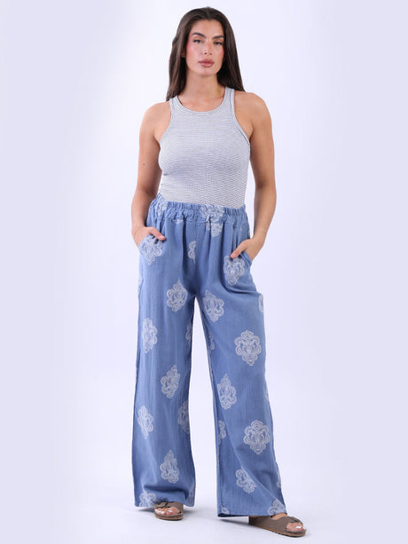 Women Tribal Wide Leg Linen Trouser