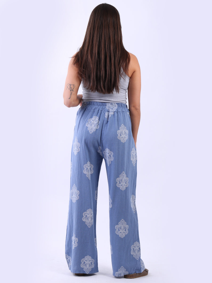 Women Tribal Wide Leg Linen Trouser