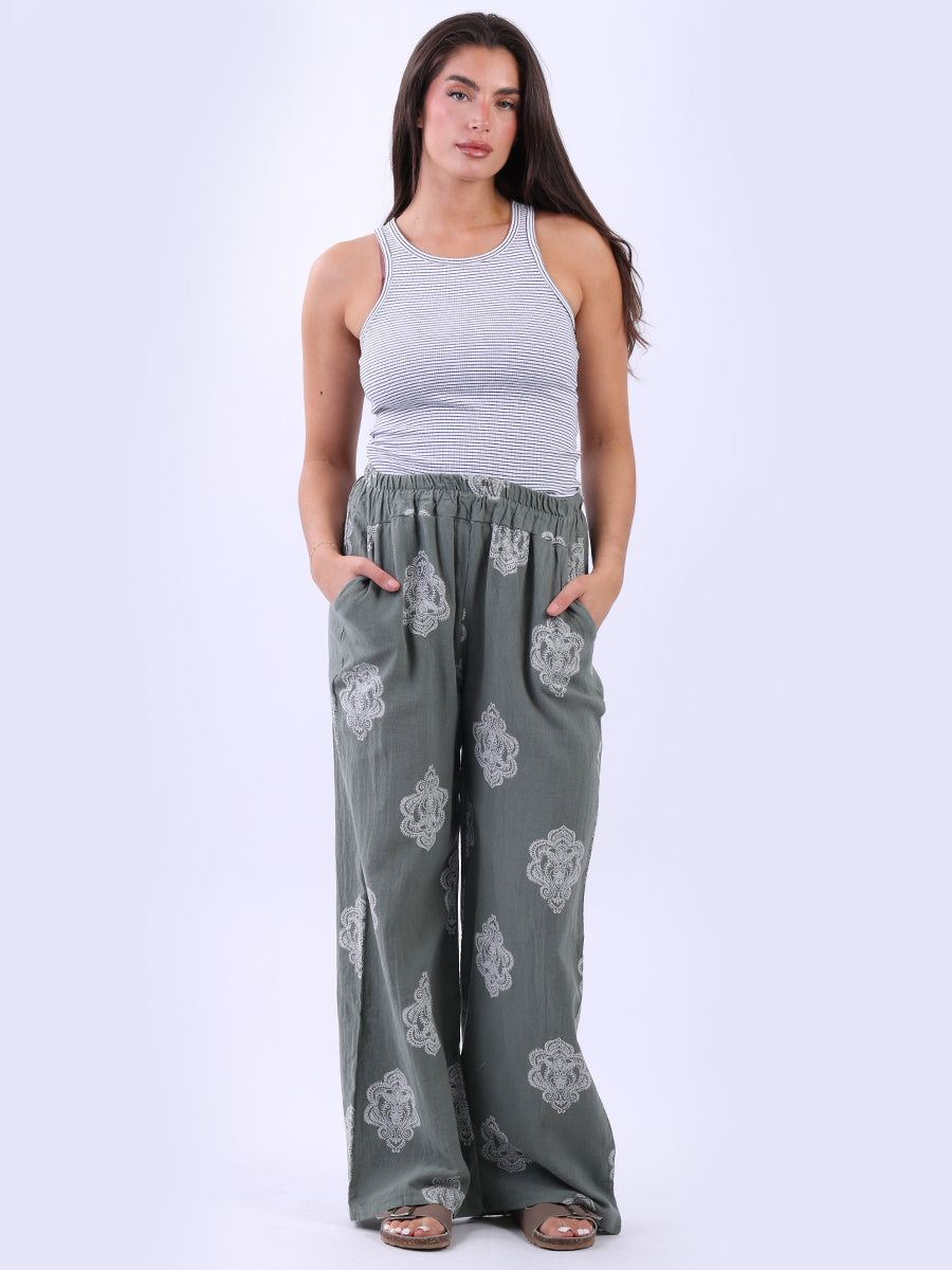 Women Tribal Wide Leg Linen Trouser