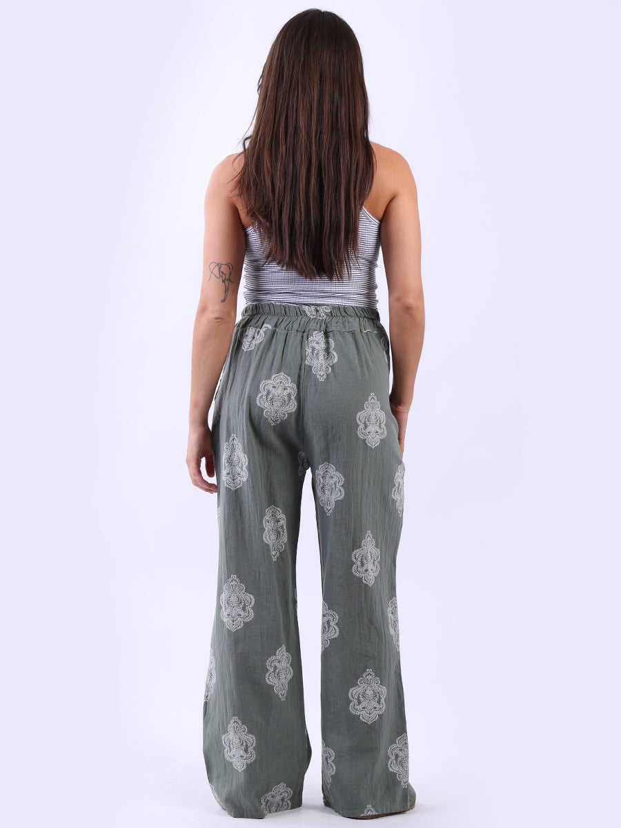 Women Tribal Wide Leg Linen Trouser