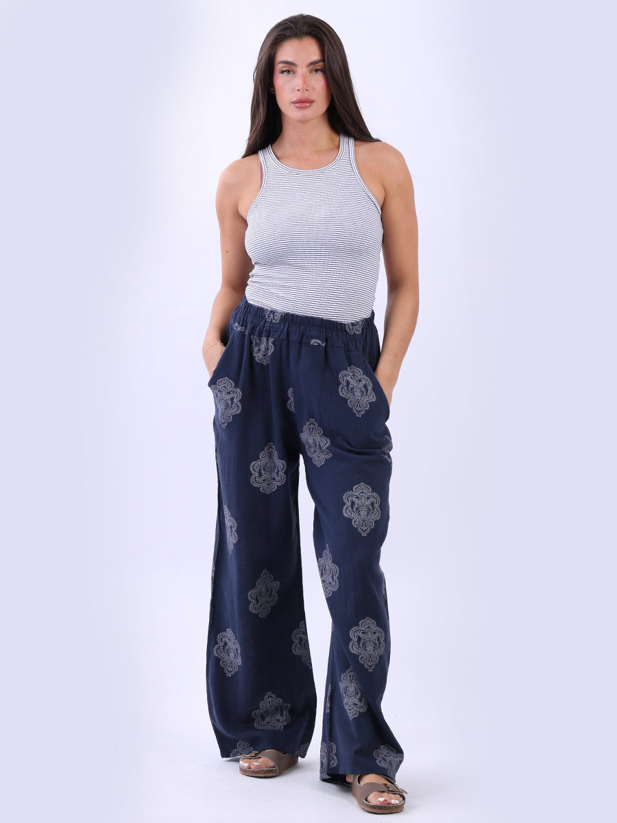 Women Tribal Wide Leg Linen Trouser