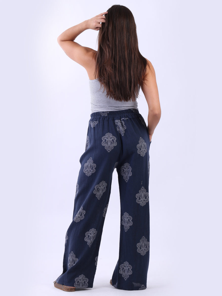 Women Tribal Wide Leg Linen Trouser