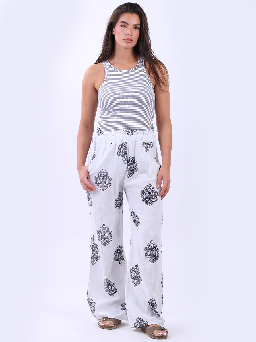 Women Tribal Wide Leg Linen Trouser