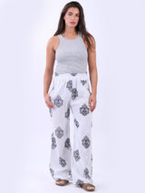 Women Tribal Wide Leg Linen Trouser