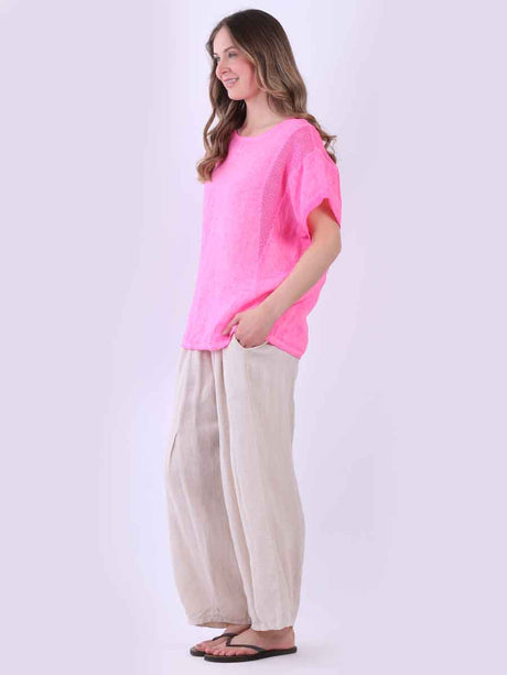 Plain Mesh Net Linen Casual Top