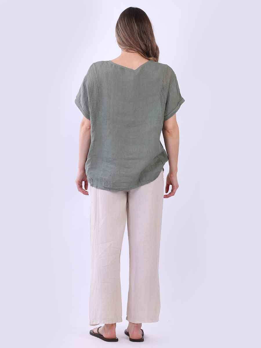 Plain Mesh Net Linen Casual Top