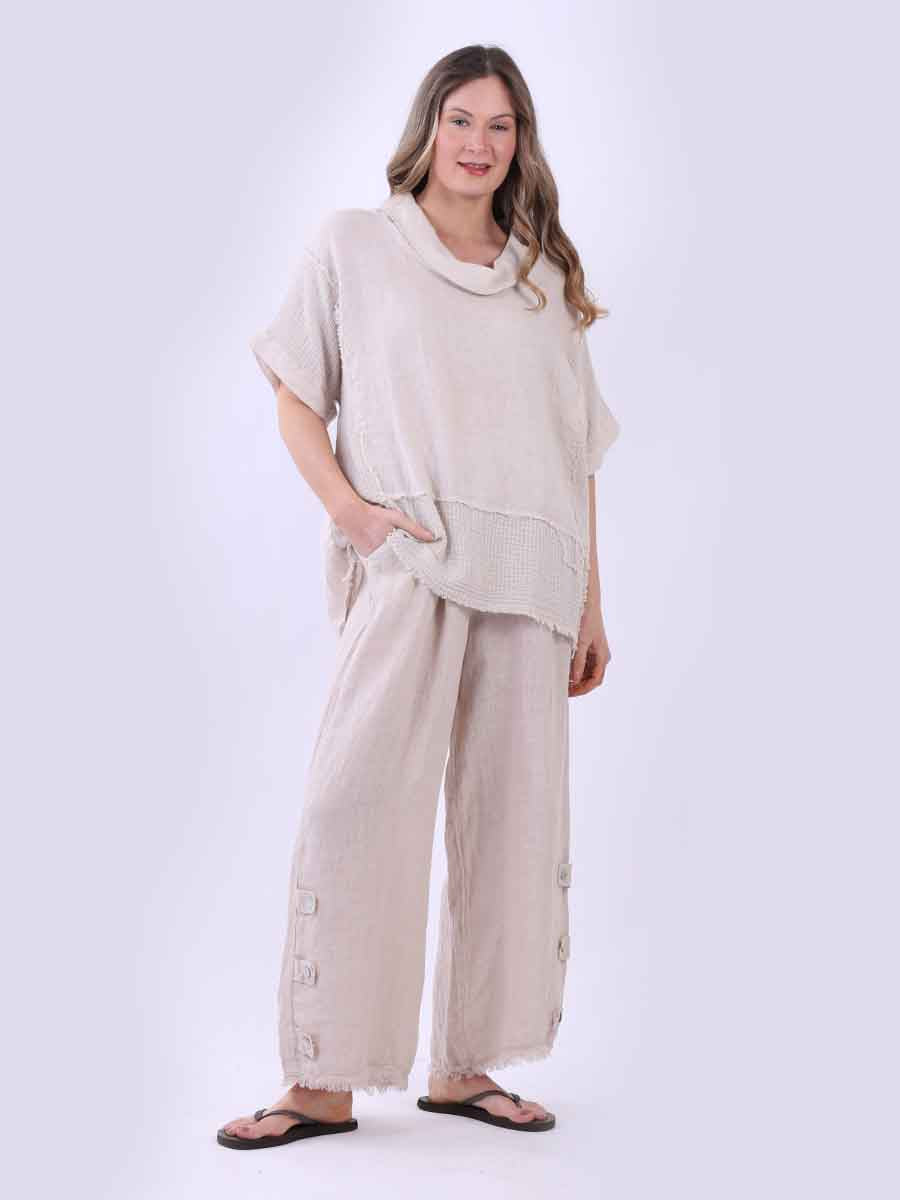 Mesh Net Linen Top Beige